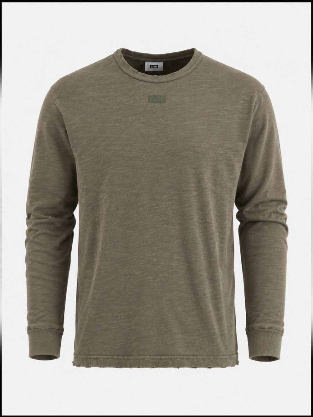 KITH Long Sleeve Slub Cotton Tee Small Taupe Distressed Raw Hem Minimalist S/M